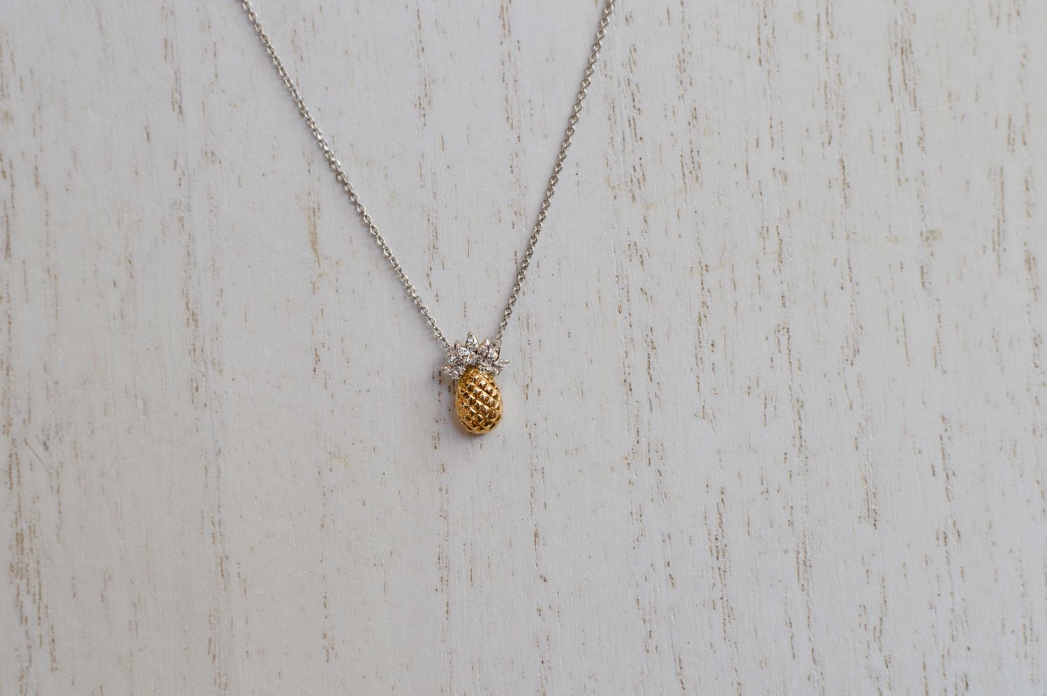 10K White Gold Pineapple .05 ctw Diamond Necklace