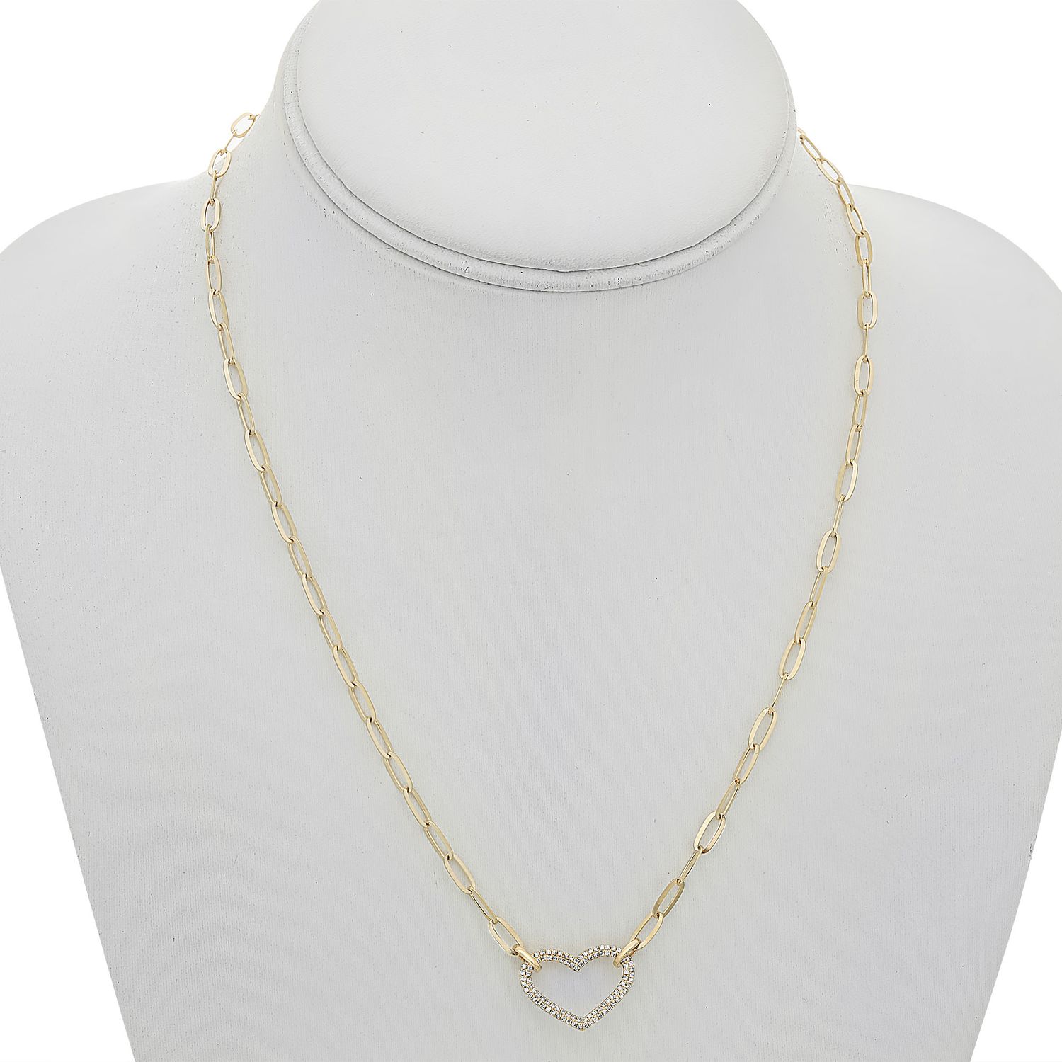 14K Yellow Gold .25ctw Diamond Pavé Heart on Paperclip Chain