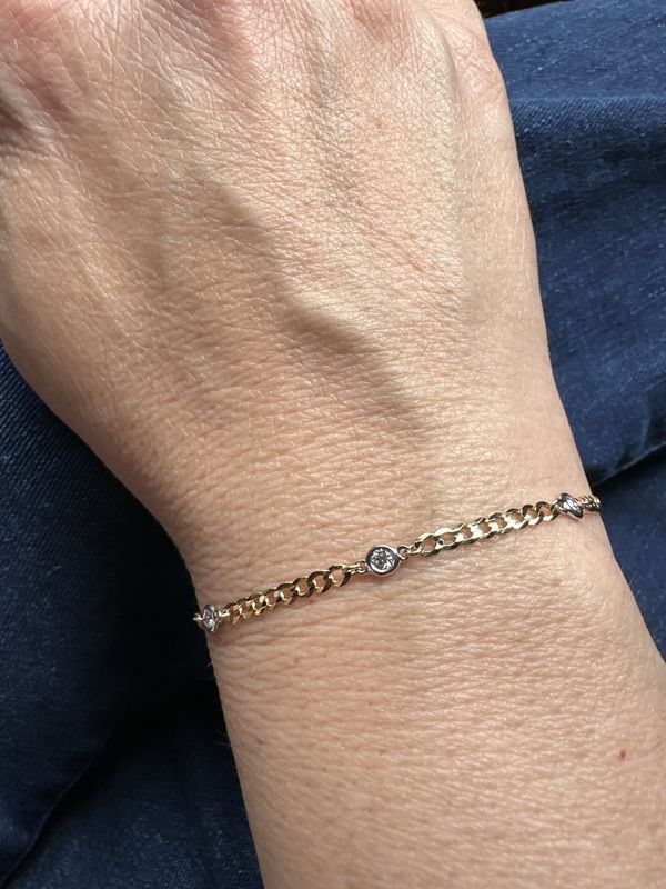 14K Yellow &amp; White Gold .25ctw Diamond Bezel Stations  on 6.25”-7” Curb Chain Bracelet