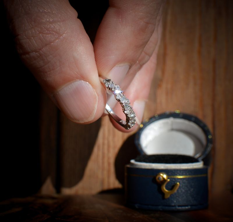 14K White Gold Baguette &amp; Round .33ctw Diamond Band