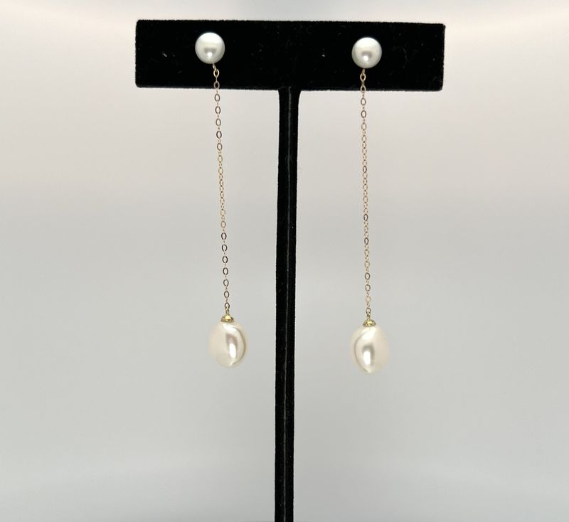 10K Yellow Gold Pearl Drop Earrings