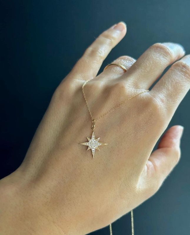 14K Yellow Gold .20ctw Diamond Starbust Pendant on chain