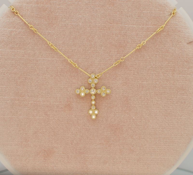 14K Green Gold Diamond Cross .61ctw w/ Twisted Bar Chain 18&quot;