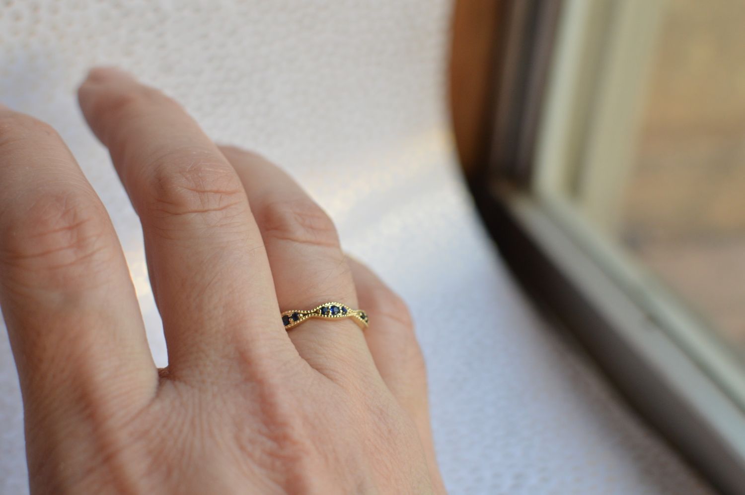 14k Yellow Gold .19ctw Sapphire  Eye Shape Stacker Band