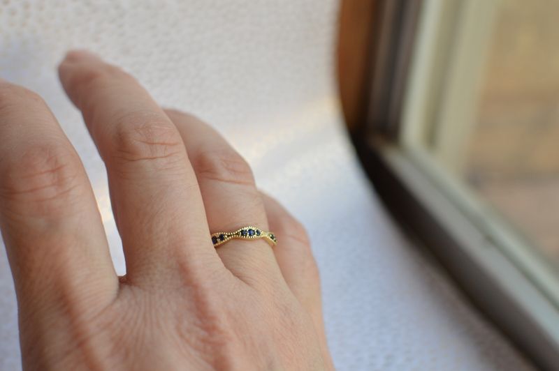 14k Yellow Gold .19ctw Sapphire  Eye Shape Stacker Band