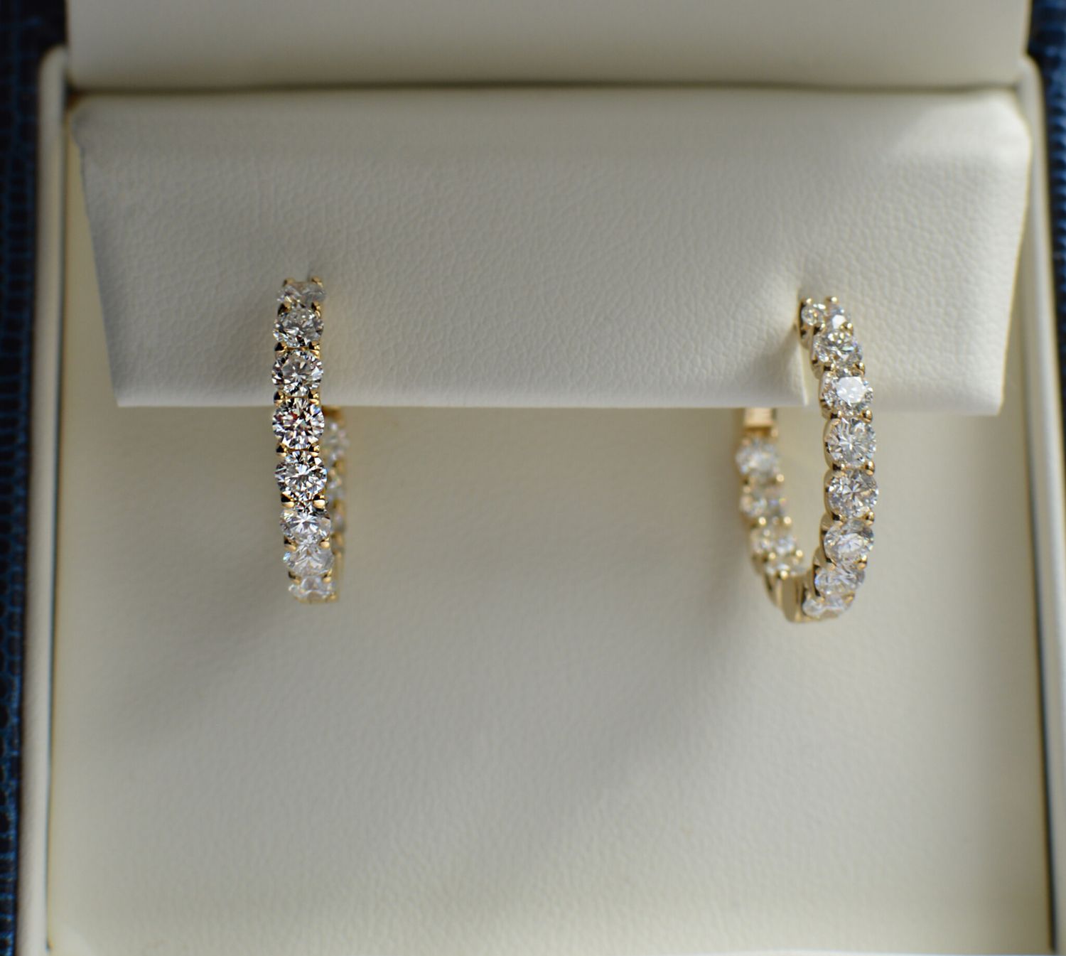14K Yellow Gold 2.5ctw Lab Grown Diamond Inside/Outside Hoops 1-1/4in Ez-Lock