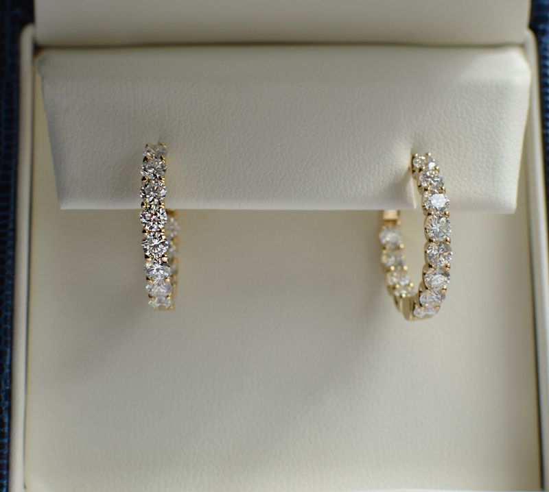 14K Yellow Gold 2.5ctw Lab Grown Diamond Inside/Outside Hoops 1-1/4in Ez-Lock