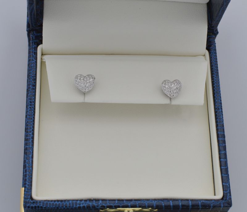 14K White Gold Pavé Heart .33ctw Diamond Stud Earrings