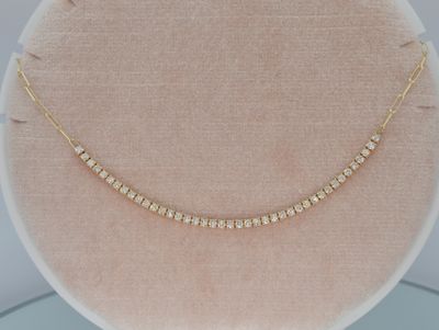 14K Yellow Gold 1.53ctw Diamond Tennis Necklace on Paperclip Chain 16&quot;