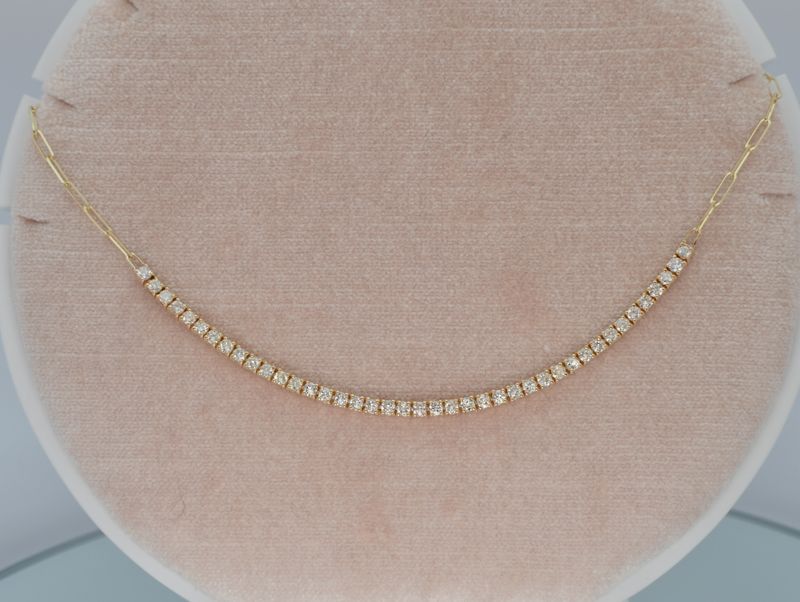 14K Yellow Gold 1.53ctw Diamond Tennis Necklace on Paperclip Chain 16"