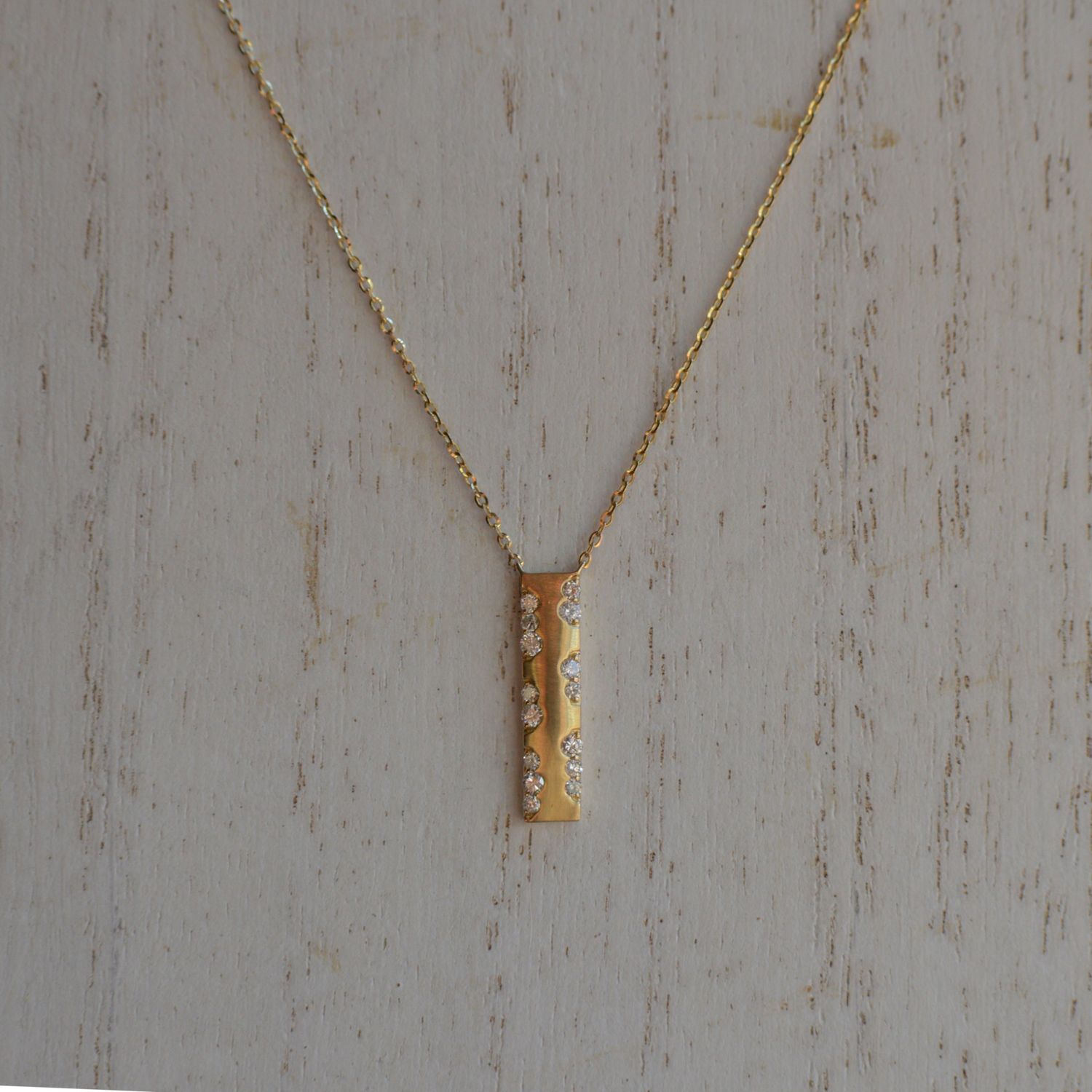 14K Yellow Gold .20ctw Diamond Vertical Bar Necklace