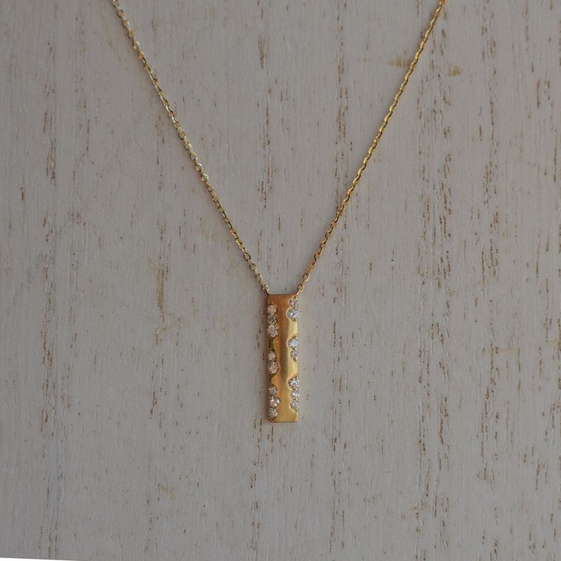 14K Yellow Gold .20ctw Diamond Vertical Bar Necklace