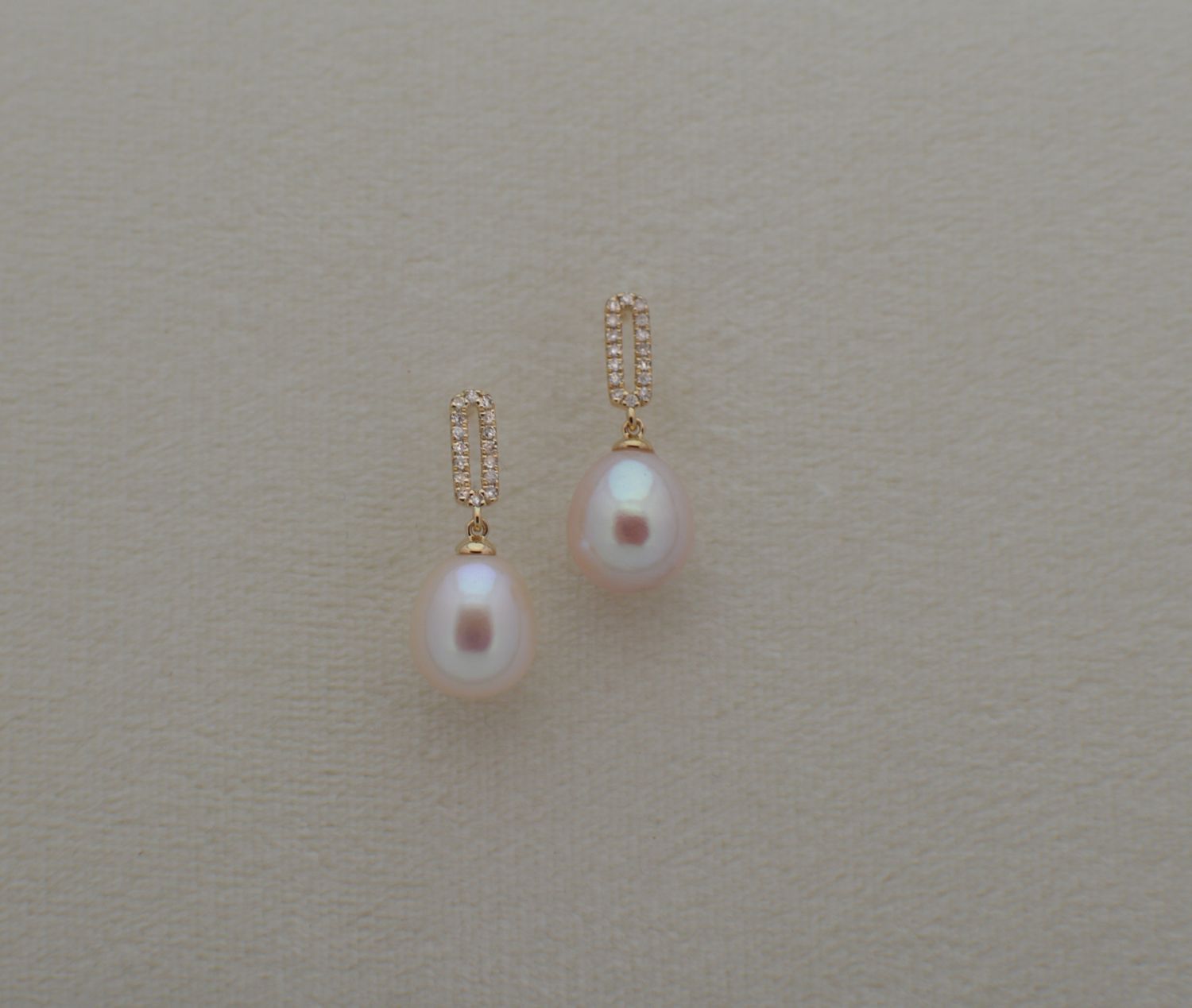 14k Yellow Gold  .10ctw Diamond Paper Clip Earrings with Pearl Drop