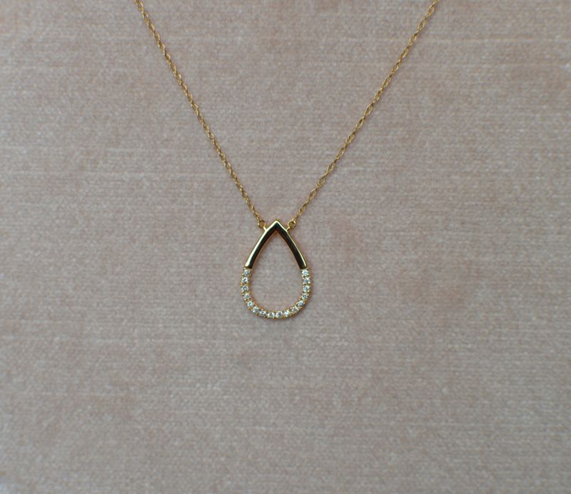 14k Yellow Gold Open Pear Shape .08ctw Diamond Necklace