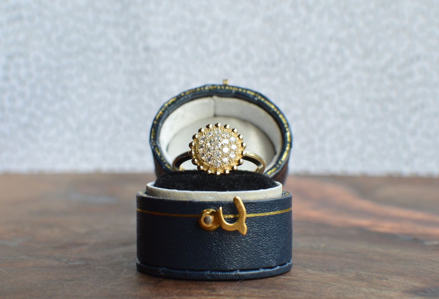 14K Yellow Gold .42ctw Diamond Pavé Dome w/ Bead Halo Ring