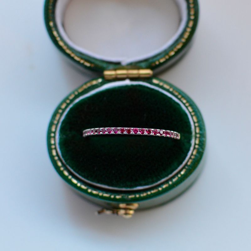 14K White Gold Ruby Micro Band Stacker