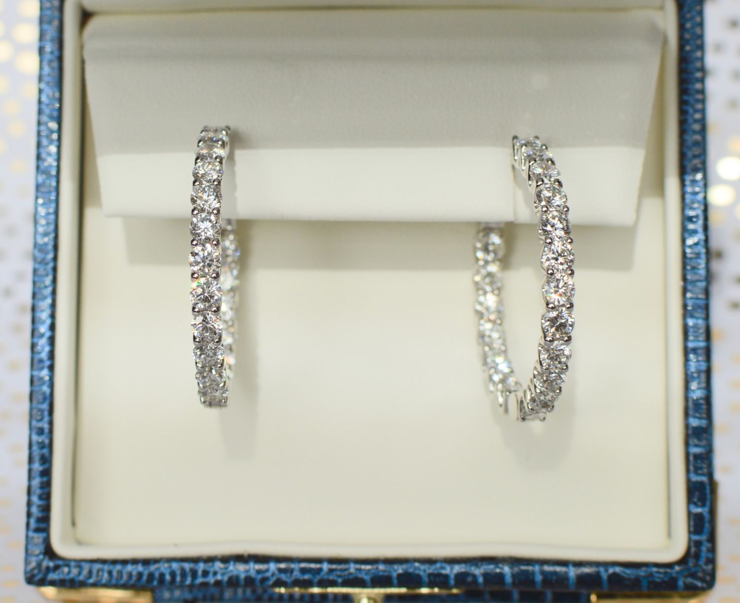 14K White Gold 4.0ctw Lab Grown Diamond Inside/Outside Hoops 1-1/4in Ez-Lock