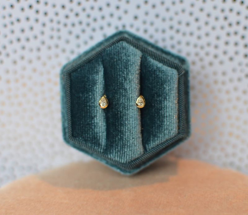 14k Yellow Gold 0.16ctw Pear Shape Diamond Bezel Set Stud Earrings
