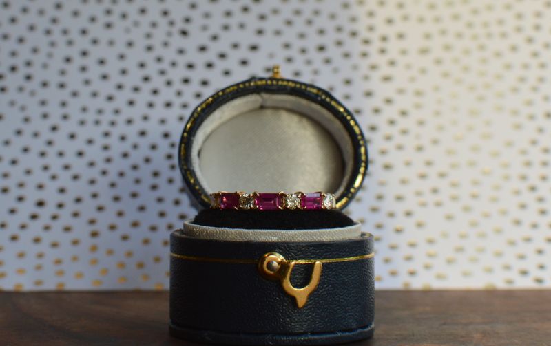 18K Yellow Gold .65ctw Ruby Baguette  &amp;  .24ctw Diamond Ring
