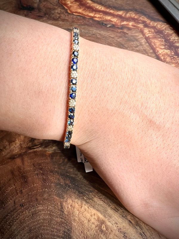 14K Yellow Gold  Diamond .29ctw Sapphire 4.64ctw Tennis Bracelet