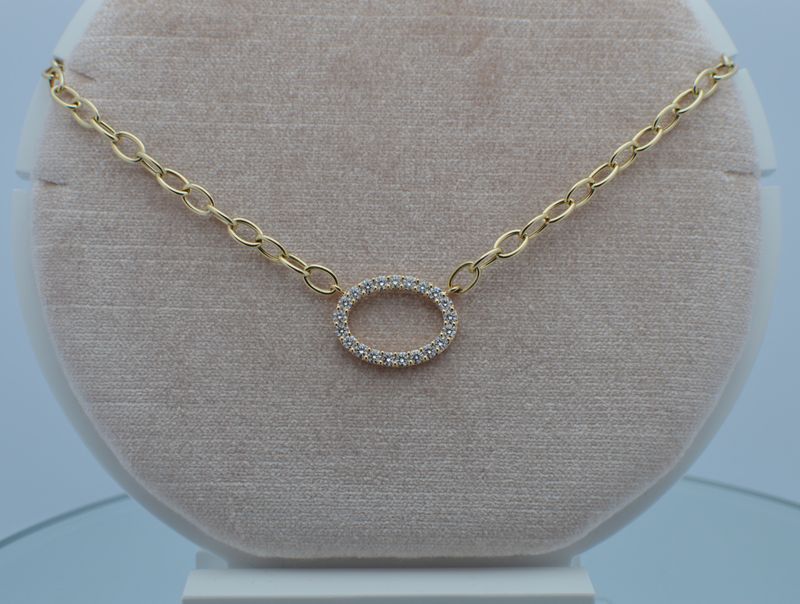 14K Yellow Gold 1ctw Diamond Oval Pave Center Station on Oval Link Chain