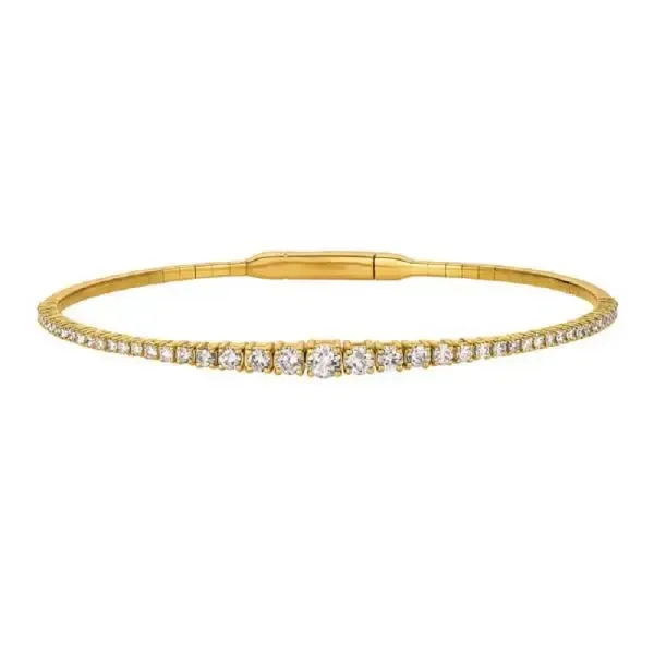 14K Yellow or White Gold 1.50ctw Diamond Graduated Flexible  Bangle