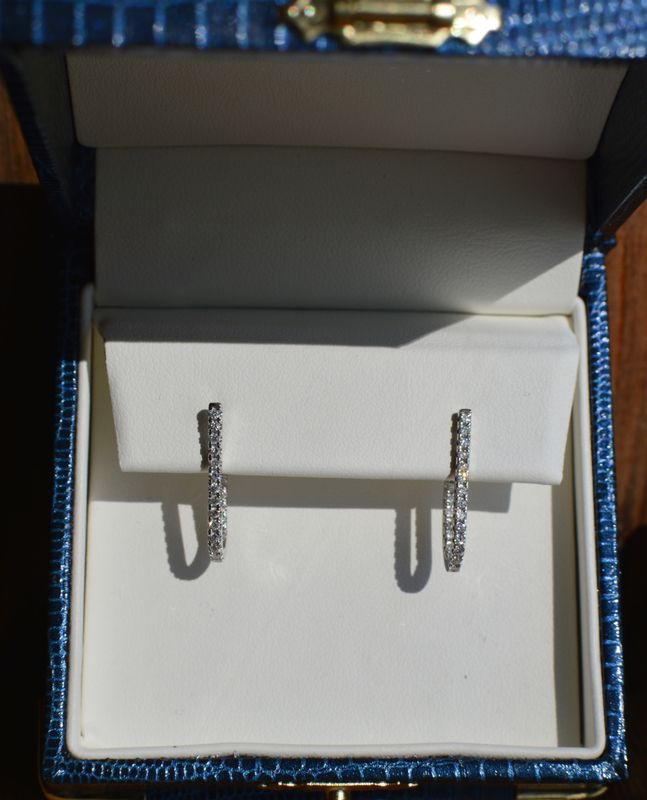 14K White Gold J Hoop .41ctw Diamond Earrings