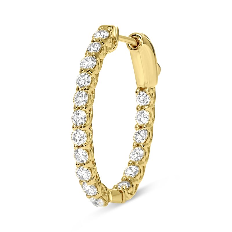 14K Yellow Gold  2.0ctw Inside/Outside Oval Hinged 1&quot; Hoop Earrings