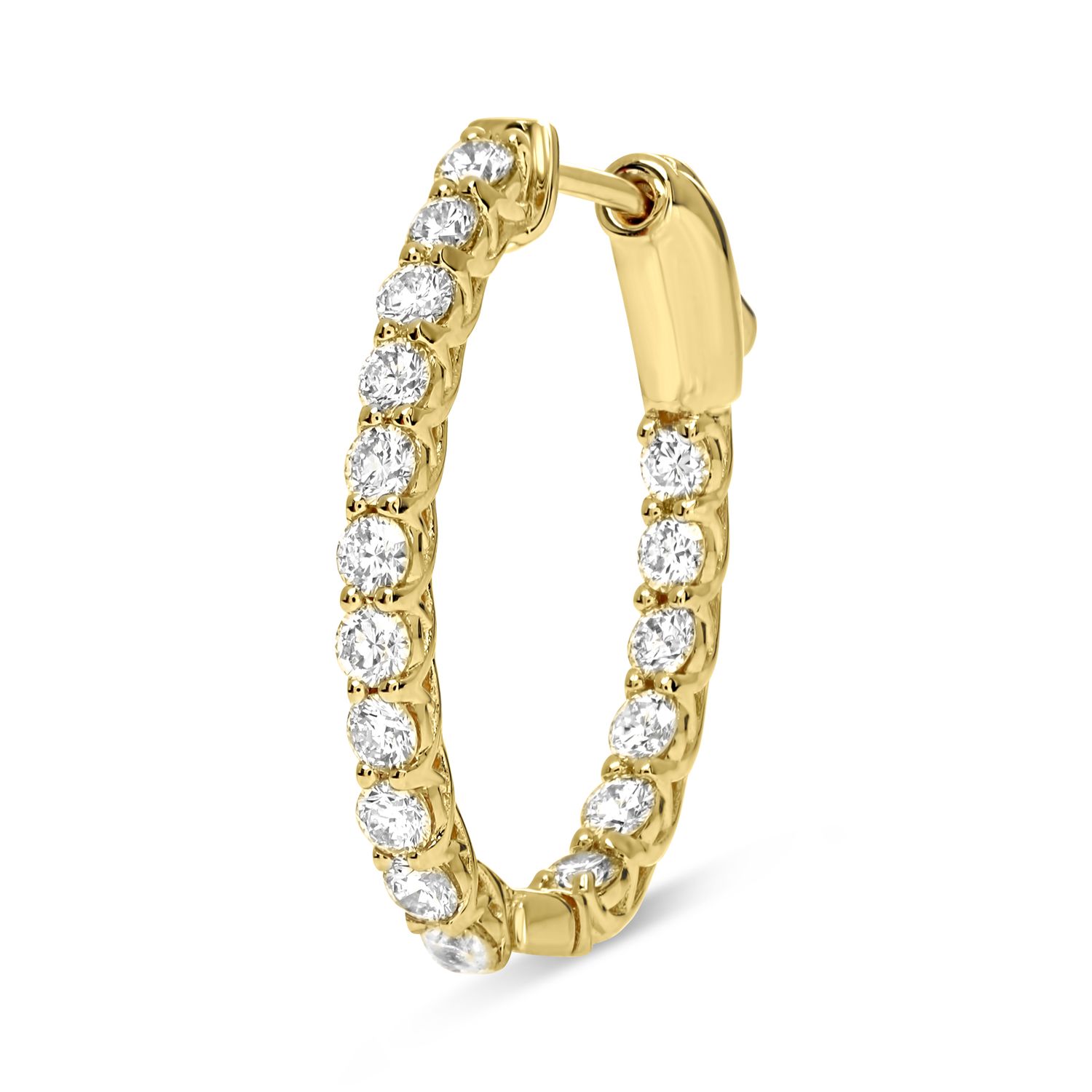 14K Yellow Gold  2.0ctw Inside/Outside Oval Hinged 1&quot; Hoop Earrings