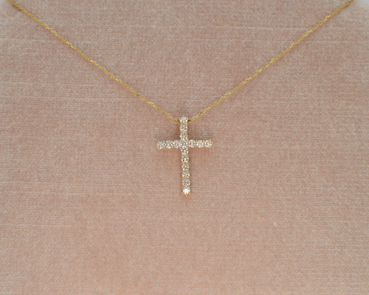 14K Yellow Gold Diamond Cross Pendant .50ctw on 18&quot; chain