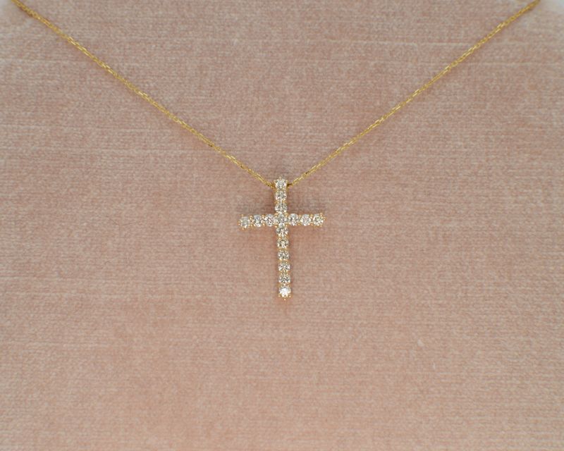 14K Yellow Gold Diamond Cross Pendant .50ctw on 18&quot; chain