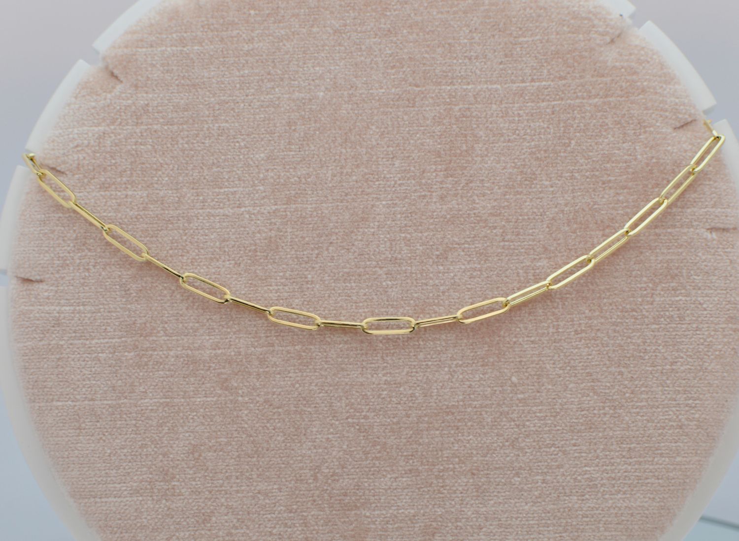 14K Yellow Gold Paperclip Necklace 16&quot; Adjustable Semi-Solid