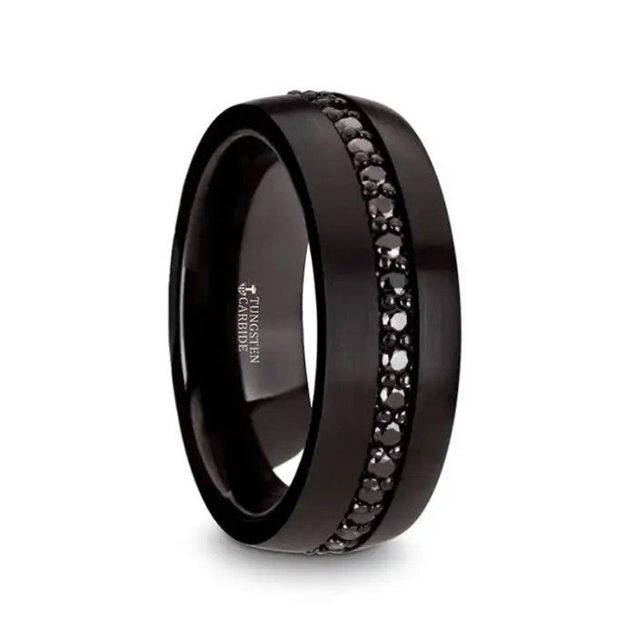 Black Tungsten Ring with Black Sapphires - 8mm sz 10