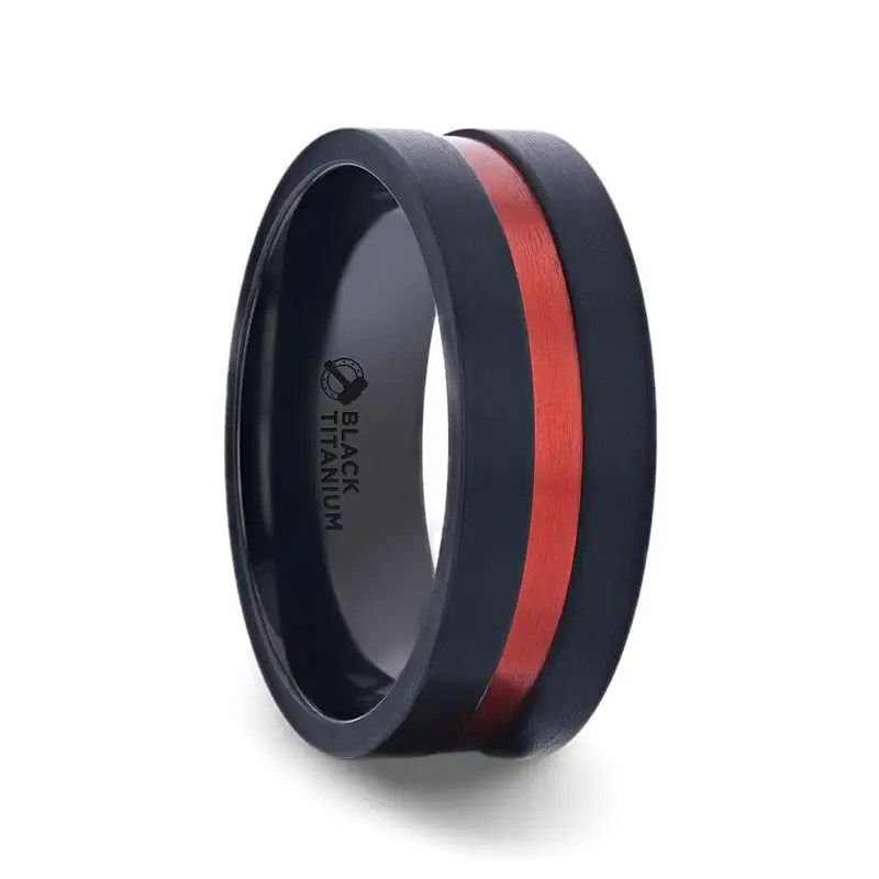 Flat Brushed Black Titanium w/Red Aluminum Groove Brushed Center - SZ 10-8mm