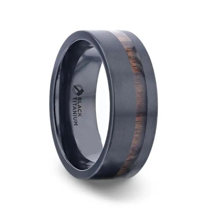 Off-Set Koa Wood Inlaid Black Titanium w/ Flat Brushed Finish - 8mm-SZ 10