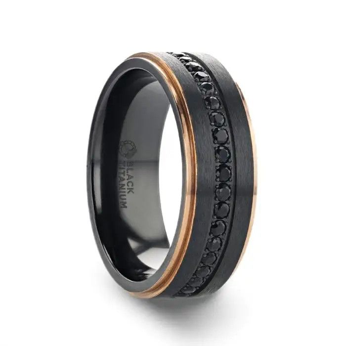 Flat Brushed Black Titanium w/ Rose Gold Plated Edge and Black Sapphire  - 8mm-SZ10 Astro