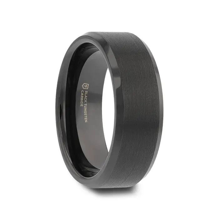 Black Tungsten Ring with Polished Beveled Edges and Brush Finished Center 8mm-SZ 10