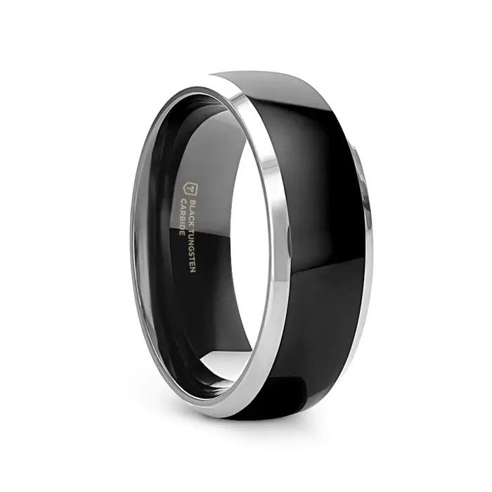 Black Tungsten Ring with Polished Domed Beveled Edges -8mm-SZ 10