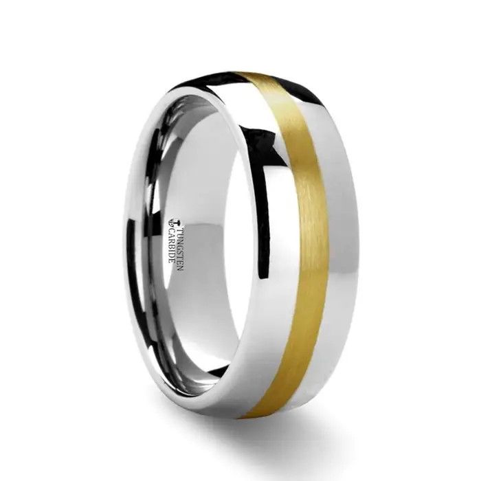 Gold Inlaid Domed Tungsten Ring  8mm- SZ 10