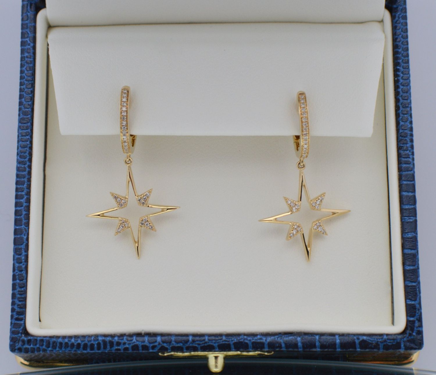14k Yellow Gold Dangle Starburst .12ctw Diamond Earrings