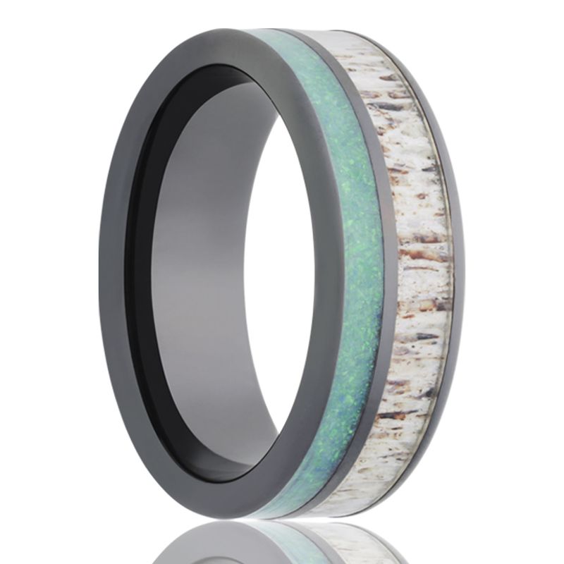 Black Ceramic ring with Antler inlay  8mm Sz 10
