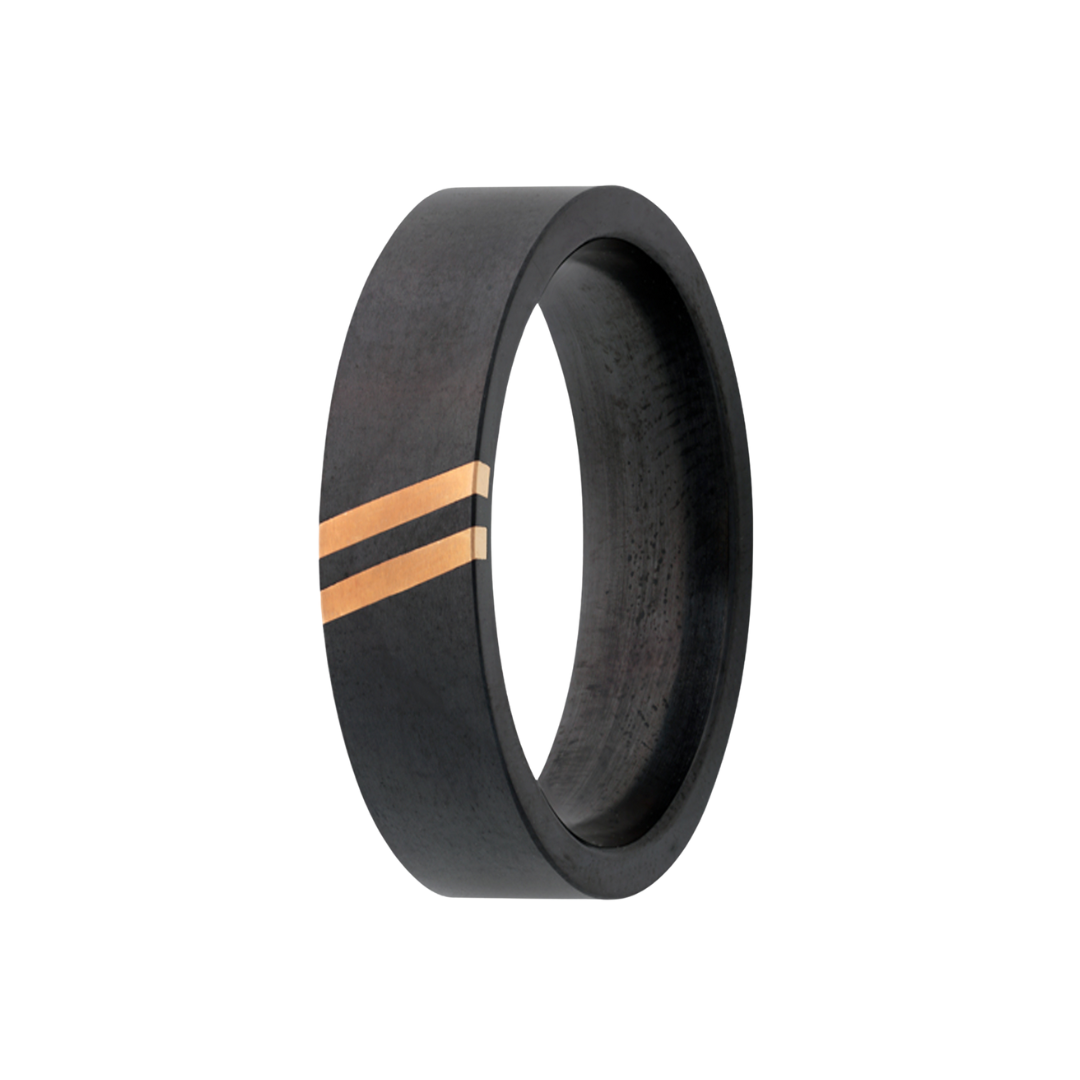 Zirconium Ring w/ two 14K Yellow Gold Diagonal Inlays. 6mm Sz 10 CF