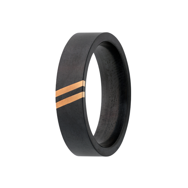 Zirconium Ring w/ two 14K Yellow Gold Diagonal Inlays. 6mm Sz 10 CF