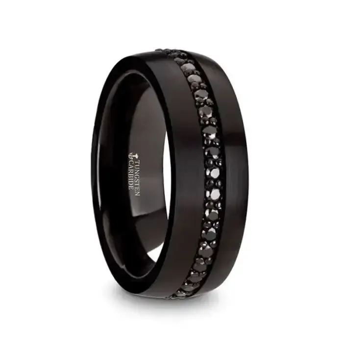 Black Tungsten Ring with Black Sapphires - 8mm Sz 10