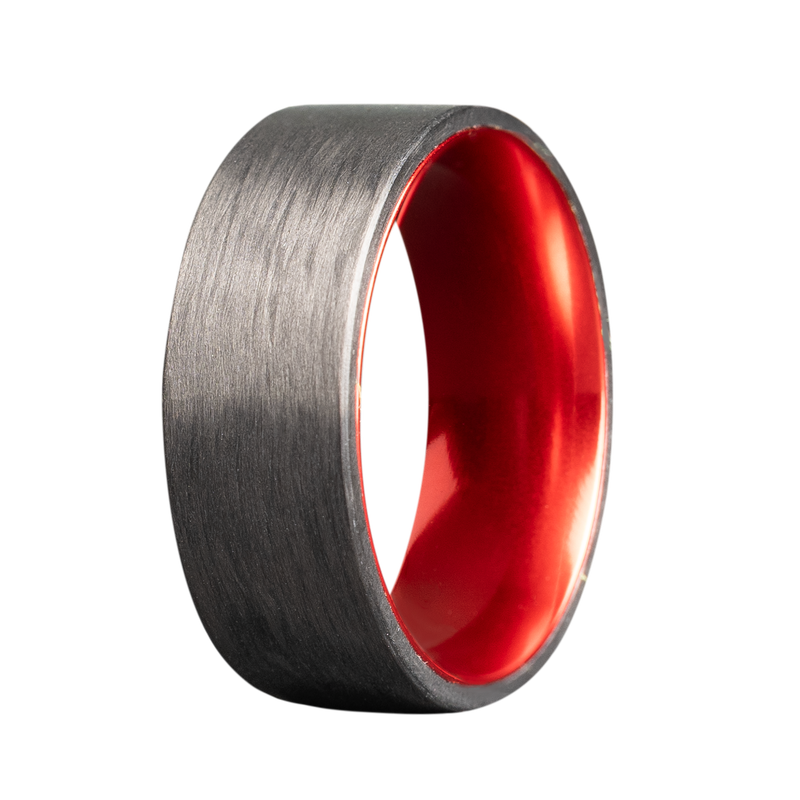 Carbon Fiber Ring w/ Red Inner Sleeve 8mm Sz 10 Comfort Fit