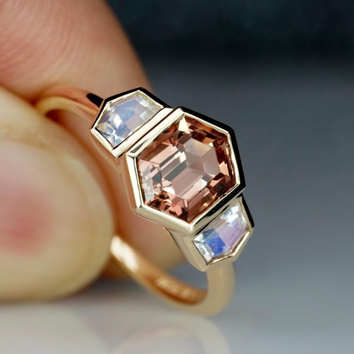 14k Yellow Gold Oregon Sunstone &amp; Moonstone Ring