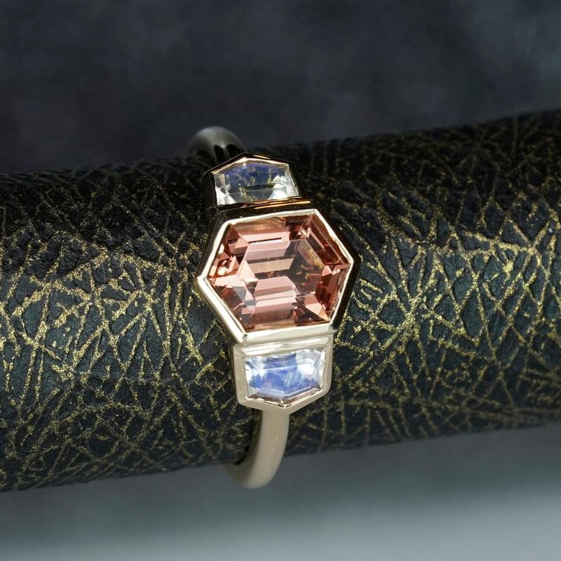 14k Yellow Gold Oregon Sunstone &amp; Moonstone Ring