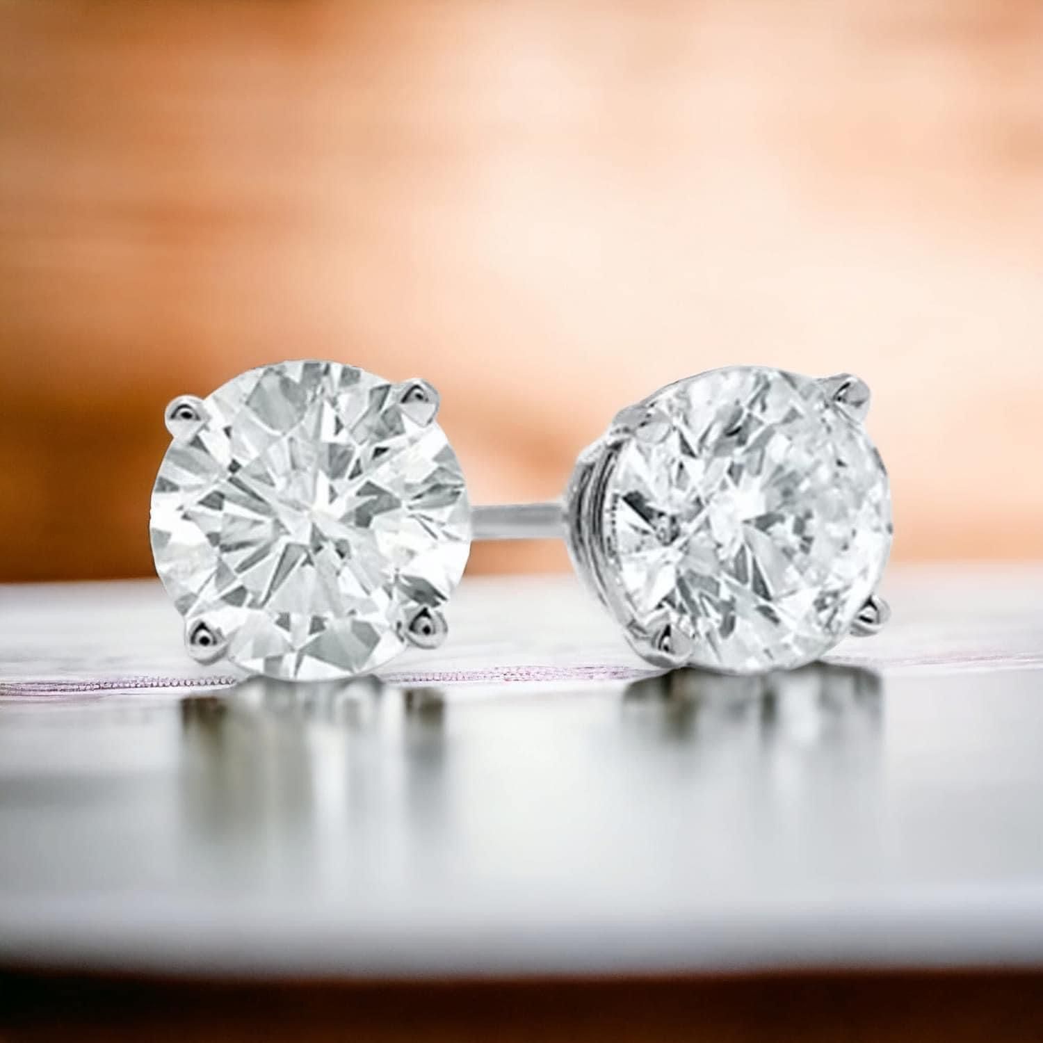 14K White Gold 2.0ctw Round Lab Grown Diamond Studs in Basket Setting