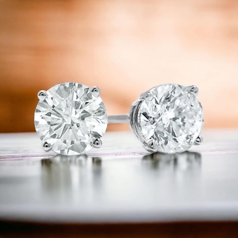 14K White Gold 2.0ctw Round Lab Grown Diamond Studs in Basket Setting