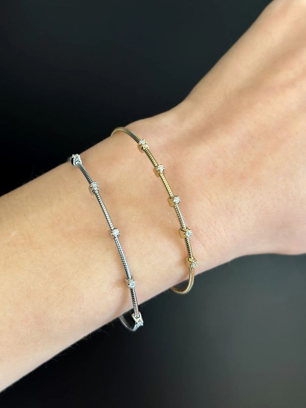 14k 5 - Station Flex Bangle White or Yellow Gold .20 Ctw Diamonds